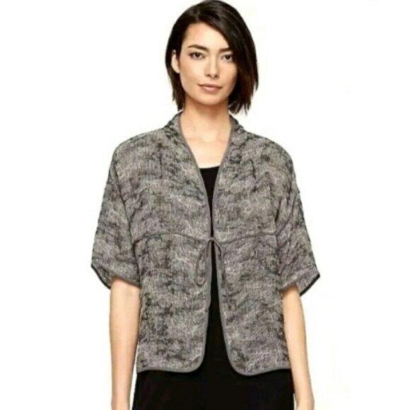 Eileen Fisher Linen Gauze Jacquard Topper Jacket SIZE SMALL PETITE - Picture 3 of 7